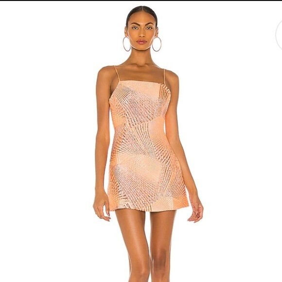 The Bar Logan Metallic Mini Dress Peach Coral Orange Gold Sleeveless Cocktail 6 - Picture 1 of 8